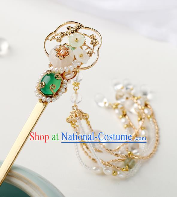 Chinese Classical Palace Golden Hair Stick Handmade Hanfu Hair Accessories Ancient Ming Dynasty Empress Beads Tassel Hairpins