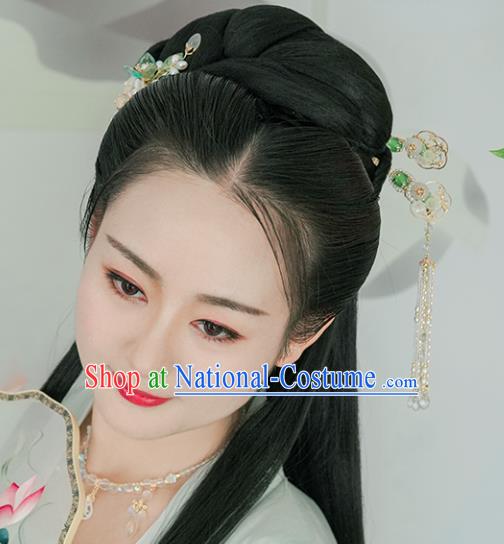 Chinese Classical Palace Golden Hair Stick Handmade Hanfu Hair Accessories Ancient Ming Dynasty Empress Beads Tassel Hairpins