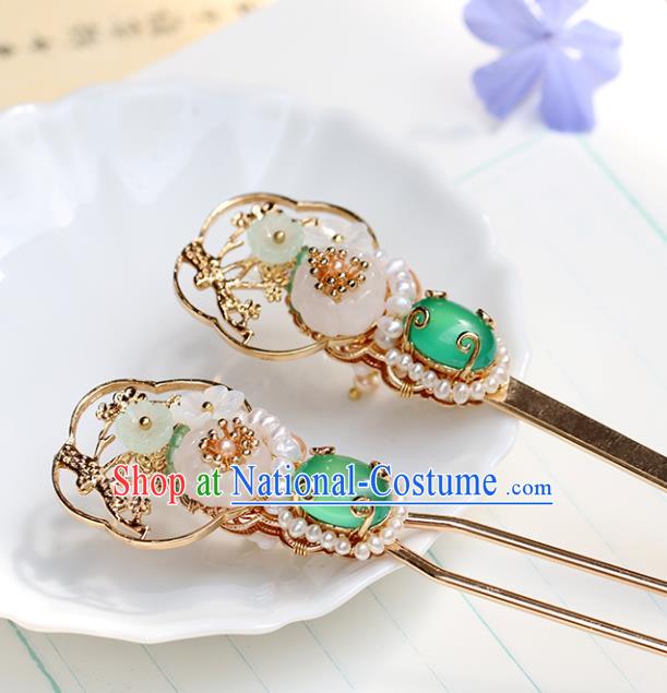 Chinese Classical Palace Golden Hair Stick Handmade Hanfu Hair Accessories Ancient Ming Dynasty Empress Beads Tassel Hairpins