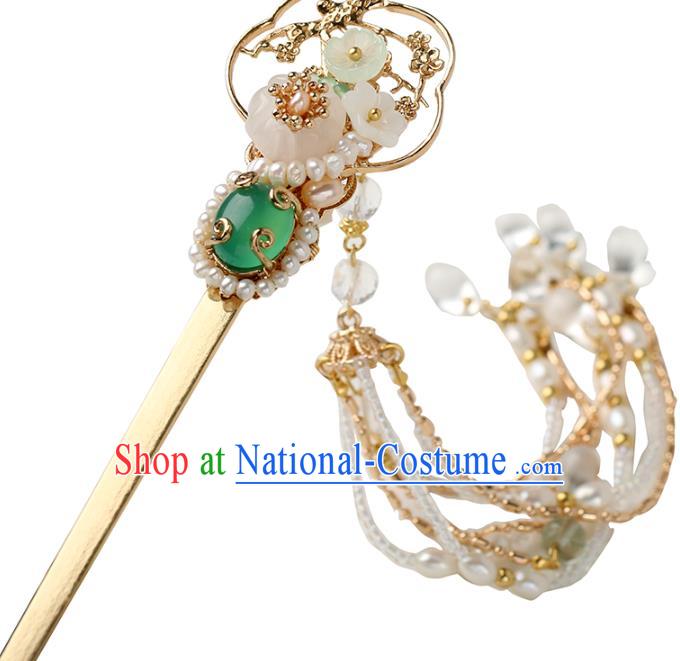 Chinese Classical Palace Golden Hair Stick Handmade Hanfu Hair Accessories Ancient Ming Dynasty Empress Beads Tassel Hairpins