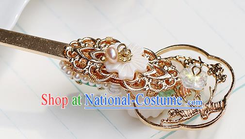 Chinese Classical Palace Golden Hair Stick Handmade Hanfu Hair Accessories Ancient Ming Dynasty Empress Beads Tassel Hairpins