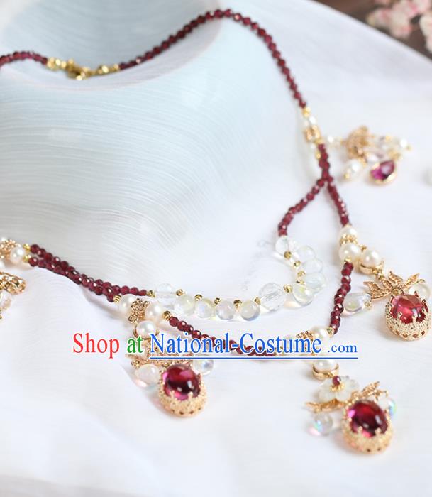 Chinese Handmade Garnet Necklet Classical Jewelry Accessories Ancient Ming Dynasty Princess Hanfu Necklace for Women