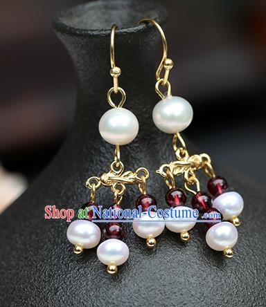 Chinese Handmade Earrings Classical Ear Accessories Hanfu Qing Dynasty Princess Garnet Beads Eardrop