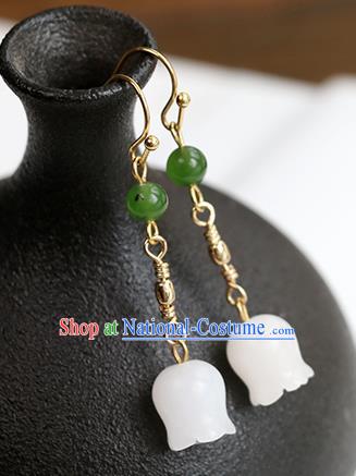 Chinese Handmade Jade Convallaria Earrings Classical Ear Accessories Hanfu Qing Dynasty Princess Eardrop