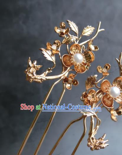 Chinese Classical Palace Brass Plum Blossom Hair Stick Handmade Hanfu Hair Accessories Ancient Ming Dynasty Empress Hairpins