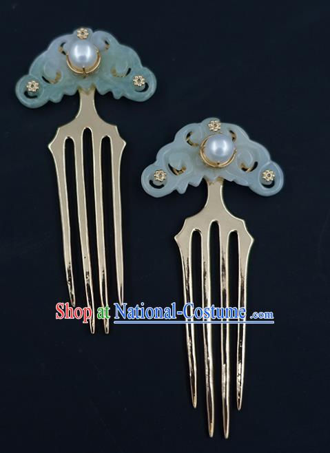 Chinese Classical Palace Jade Cloud Hair Combs Handmade Hanfu Hair Accessories Ancient Song Dynasty Empress Hairpins