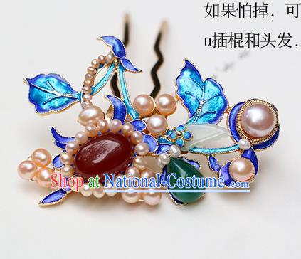 Chinese Classical Palace Pearls Dragonfly Hair Stick Handmade Hanfu Hair Accessories Ancient Ming Dynasty Empress Gems Jade Hairpins