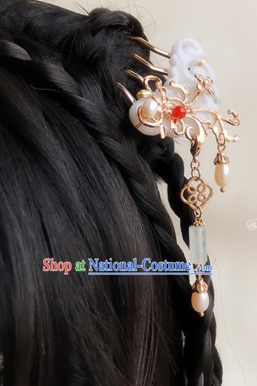 Chinese Classical Palace Pearls Jade Hair Comb Handmade Hanfu Hair Accessories Ancient Song Dynasty Empress Tassel Hairpins