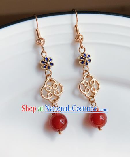 Chinese Handmade Agate Bead Earrings Classical Ear Accessories Hanfu Ming Dynasty Princess Blueing Eardrop