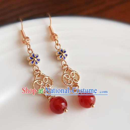 Chinese Handmade Agate Bead Earrings Classical Ear Accessories Hanfu Ming Dynasty Princess Blueing Eardrop