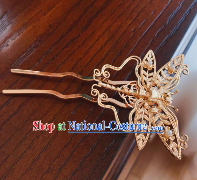 Chinese Classical Palace Golden Butterfly Hair Sticks Handmade Hanfu Hair Accessories Ancient Tang Dynasty Empress Dragonfly Hairpins