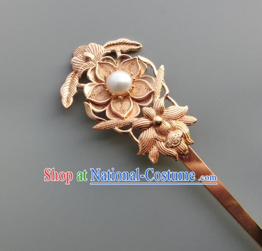 Chinese Classical Palace Hair Sticks Handmade Hanfu Hair Accessories Ancient Ming Dynasty Empress Golden Lotus Hairpins