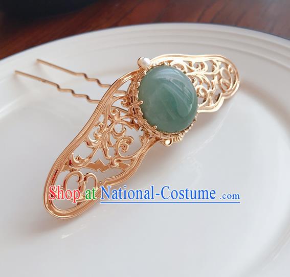 Chinese Classical Palace Hair Crown Handmade Hanfu Hair Accessories Ancient Ming Dynasty Empress Chrysoprase Hairpins