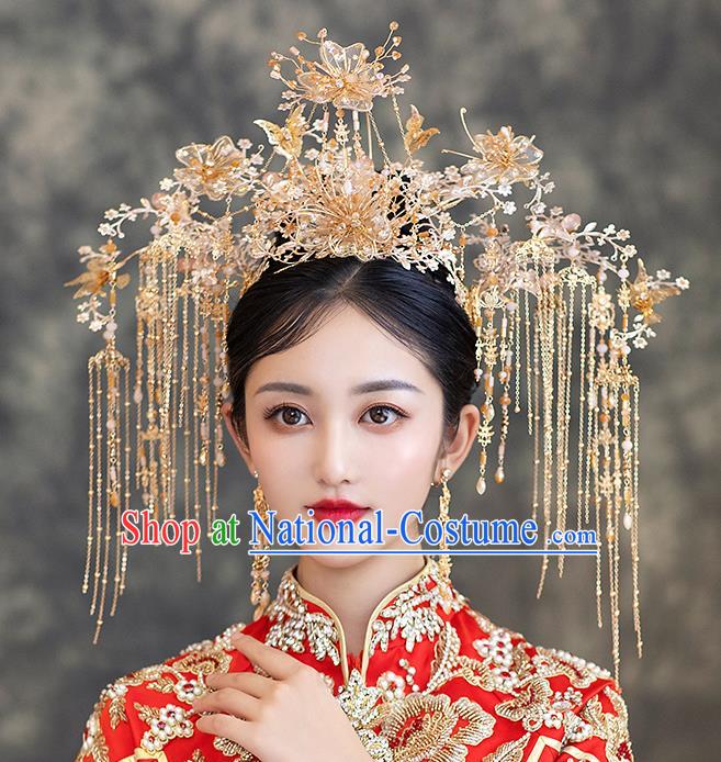 Chinese Classical Wedding Phoenix Coronet Handmade Hair Accessories Ancient Bride Hairpins Hair Crown Complete Set