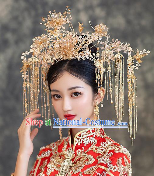 Chinese Classical Wedding Phoenix Coronet Handmade Hair Accessories Ancient Bride Hairpins Hair Crown Complete Set