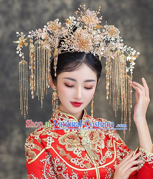 Chinese Classical Wedding Phoenix Coronet Handmade Hair Accessories Ancient Bride Hairpins Hair Crown Complete Set