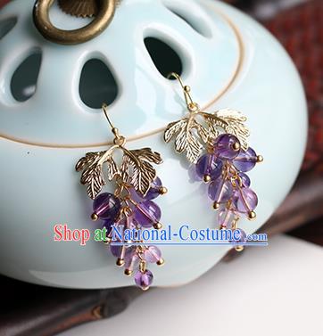 Chinese Handmade Grape Earrings Classical Ear Accessories Hanfu Ming Dynasty Princess Amethyst Beads Eardrop