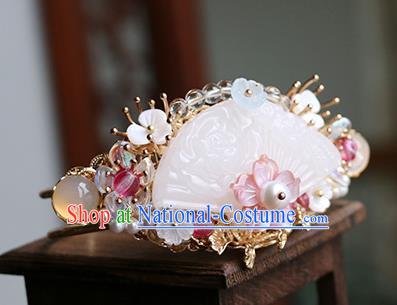 Chinese Classical Palace Jade Hair Comb Handmade Hanfu Hair Accessories Ancient Tang Dynasty Princess Hairpins Golden Hair Crown