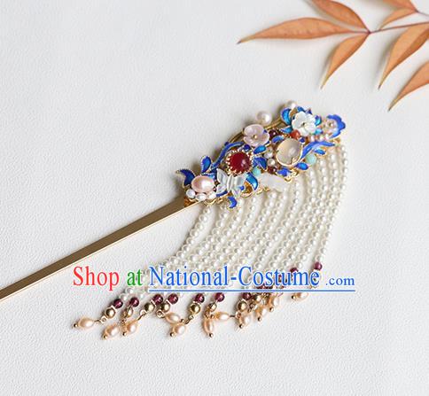 Chinese Classical Palace Tassel Hair Stick Handmade Hanfu Hair Accessories Ancient Qing Dynasty Princess Blueing Hairpins