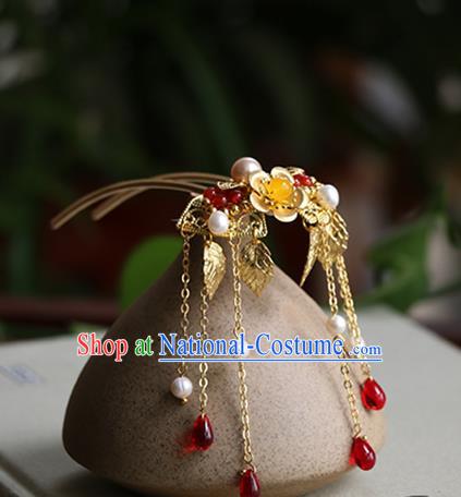 Chinese Classical Palace Tassel Hair Stick Handmade Hanfu Hair Accessories Ancient Ming Dynasty Princess Golden Hairpins