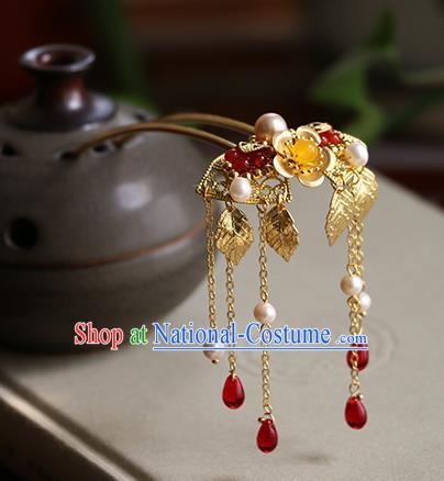 Chinese Classical Palace Tassel Hair Stick Handmade Hanfu Hair Accessories Ancient Ming Dynasty Princess Golden Hairpins