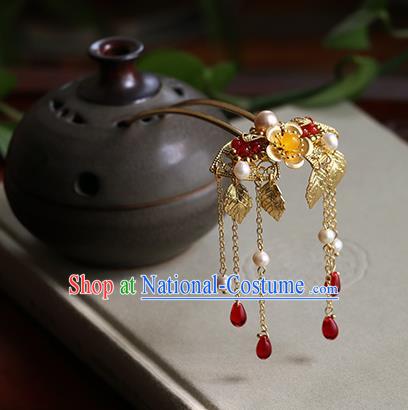 Chinese Classical Palace Tassel Hair Stick Handmade Hanfu Hair Accessories Ancient Ming Dynasty Princess Golden Hairpins