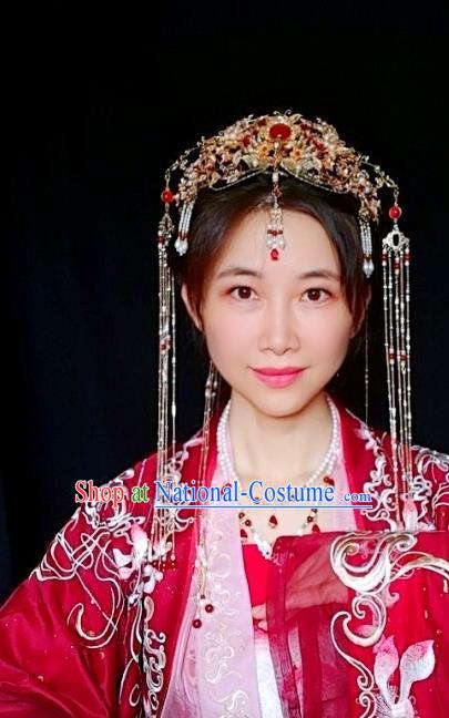 Chinese Classical Wedding Phoenix Coronet Handmade Hanfu Hair Accessories Ancient Ming Dynasty Princess Tassel Hairpins