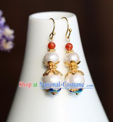 Chinese Handmade Gourd Earrings Classical Ear Accessories Hanfu Qing Dynasty Princess Pearl Eardrop