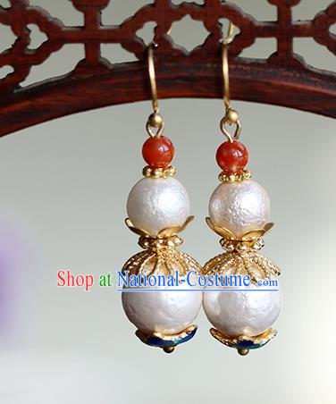 Chinese Handmade Gourd Earrings Classical Ear Accessories Hanfu Qing Dynasty Princess Pearl Eardrop