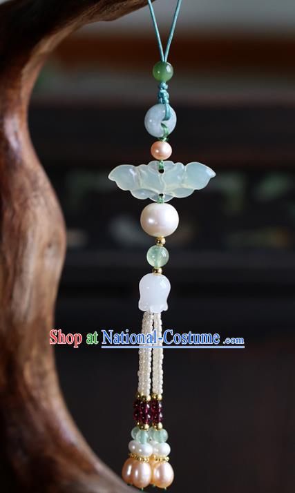 Chinese Handmade Classical Jewelry Accessories Ancient Ming Dynasty Hanfu Jade Lotus Brooch Pendant for Women