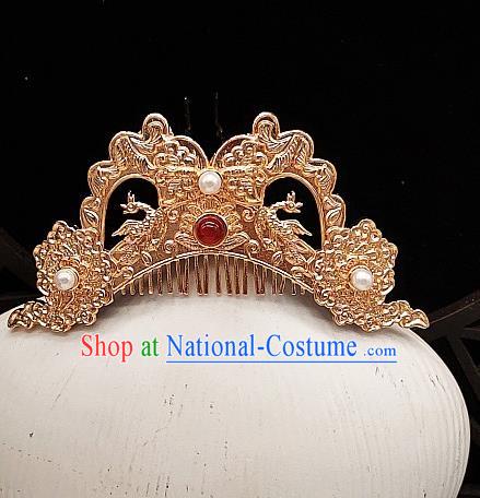 Chinese Classical Gems Hair Comb Handmade Hanfu Hair Accessories Ancient Tang Dynasty Princess Hairpins Golden Hair Crown