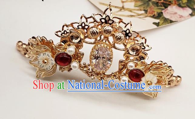 Chinese Classical Golden Phoenix Coronet Handmade Hanfu Hair Accessories Ancient Jin Dynasty Princess Hairpins Crystal Hair Crown