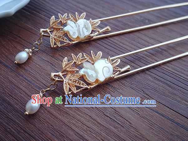 Chinese Classical Shell Rabbit Hair Stick Handmade Hanfu Hair Accessories Ancient Song Dynasty Empress Golden Hairpins