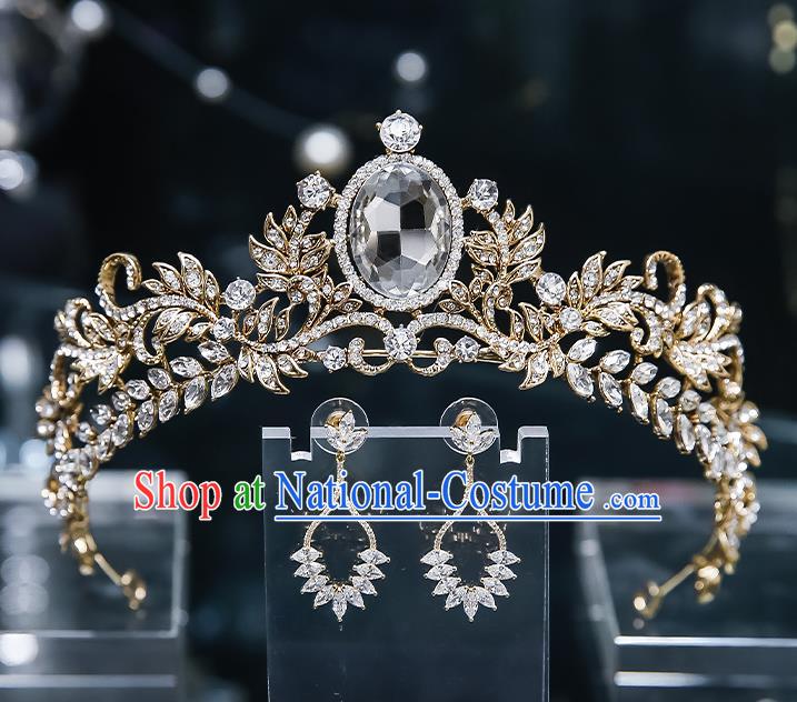 Handmade Baroque Wedding Bride Golden Royal Crown Classical Jewelry Accessories European Princess Zircon Hair Accessories