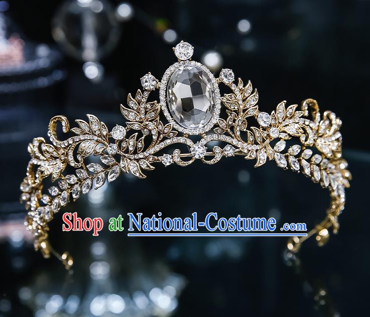 Handmade Baroque Wedding Bride Golden Royal Crown Classical Jewelry Accessories European Princess Zircon Hair Accessories