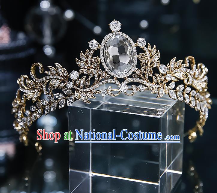 Handmade Baroque Wedding Bride Golden Royal Crown Classical Jewelry Accessories European Princess Zircon Hair Accessories