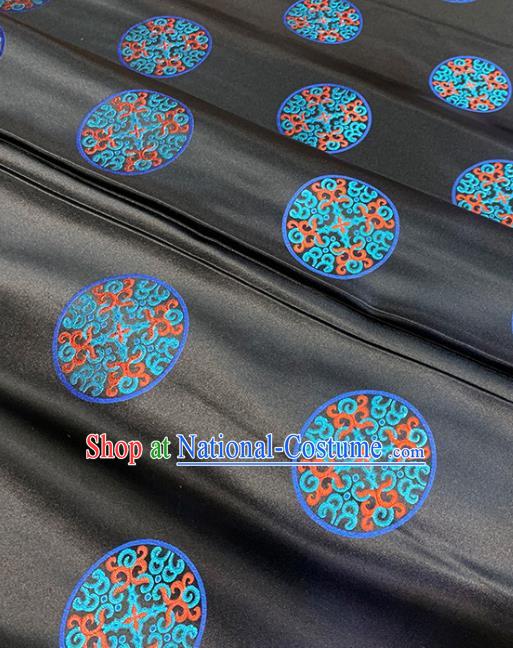 Chinese Traditional Lucky Pattern Black Silk Fabric Brocade Drapery Tibetan Robe Damask Material