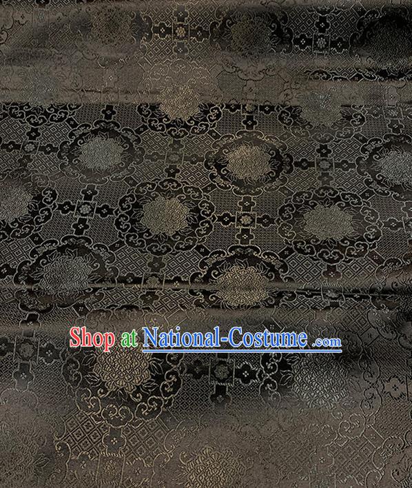 Chinese Traditional Peony Pattern Black Silk Fabric Brocade Drapery Hanfu Dress Damask Material