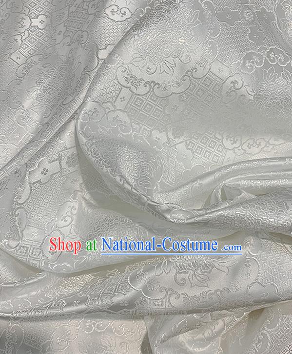 Chinese Traditional Peony Pattern White Silk Fabric Brocade Drapery Hanfu Dress Damask Material