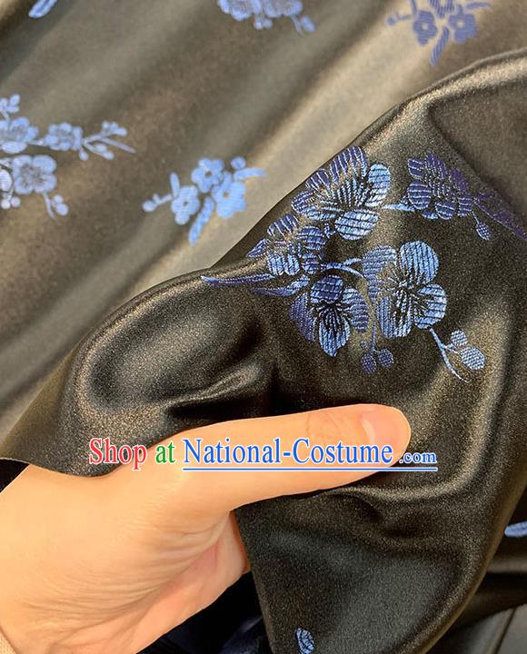 Chinese Traditional Plum Blossom Pattern Black Silk Fabric Brocade Drapery Qipao Dress Damask Material