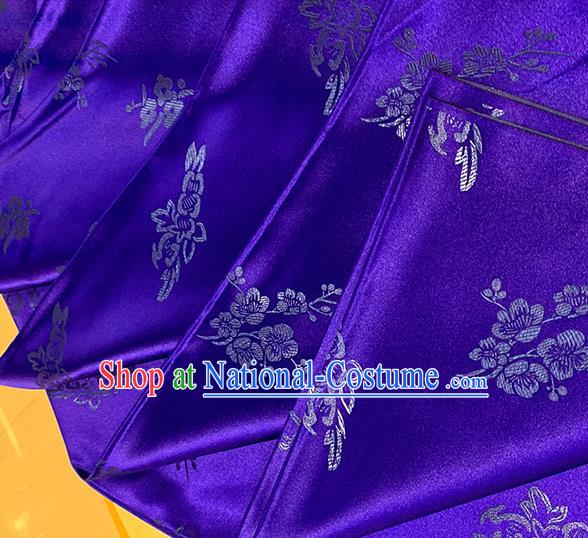 Chinese Traditional Plum Blossom Pattern Royalblue Silk Fabric Brocade Drapery Qipao Dress Damask Material