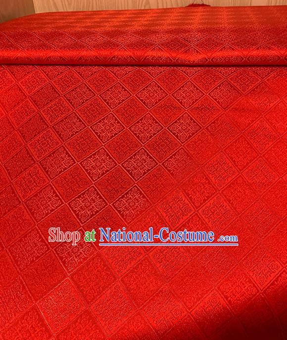 Chinese Traditional Rhombus Pattern Red Silk Fabric Brocade Drapery Qipao Dress Damask Material