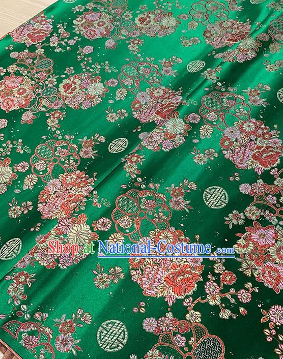 Chinese Traditional Daisy Pattern Green Silk Fabric Brocade Drapery Tang Suit Damask Material