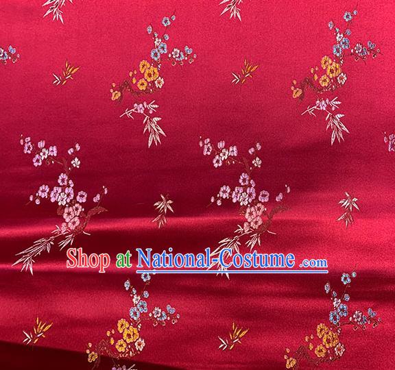 Chinese Traditional Plum Bamboo Pattern Red Silk Fabric Brocade Drapery Cheongsam Damask Material