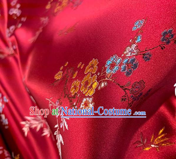 Chinese Traditional Plum Bamboo Pattern Wine Red Silk Fabric Brocade Drapery Cheongsam Damask Material