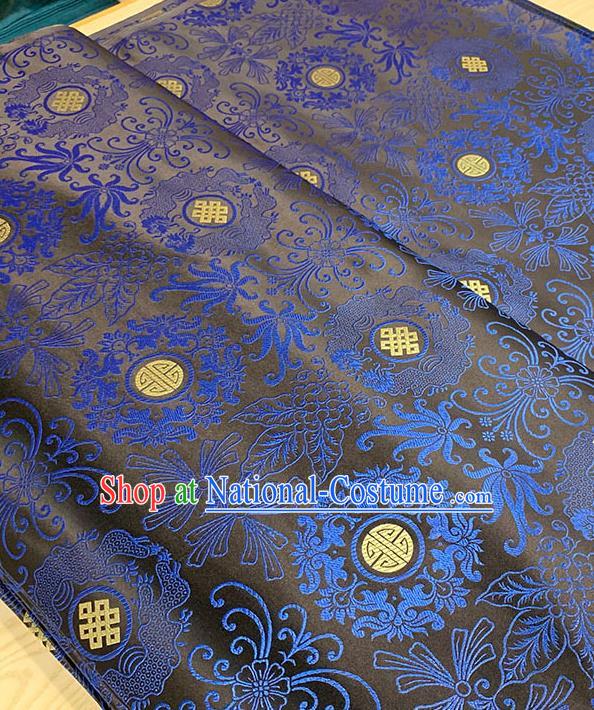 Chinese Traditional Double Dragon Pattern Black Silk Fabric Tang Suit Damask Material Brocade Drapery