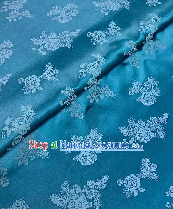 Chinese Traditional Peony Pattern Silk Fabric Tang Suit Damask Material Blue Brocade Drapery