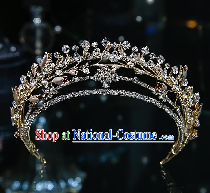 Handmade Baroque Bride Crystal Royal Crown Classical Jewelry Accessories European Princess Wedding Zircon Hair Accessories