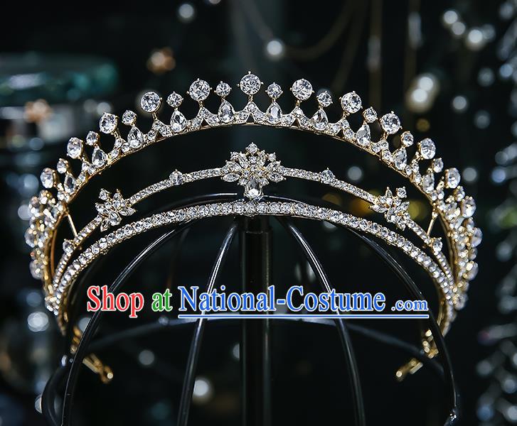 Handmade Baroque Bride Crystal Royal Crown Classical Jewelry Accessories European Princess Wedding Zircon Hair Accessories