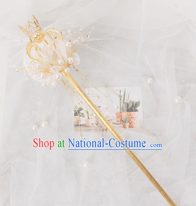 Handmade Baroque Queen White Silk Flower Scepters Wedding Accessories Classical European Bride Bridal Bouquet